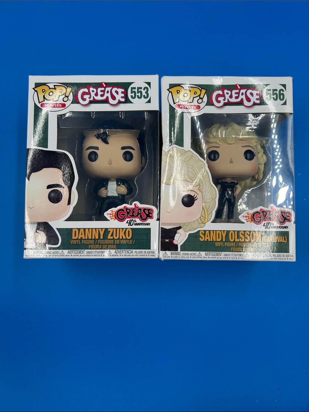 Funko Pop Grease Danny Zuko & Sandy Carnival 40th Anniversary Vaulted Set. NIB